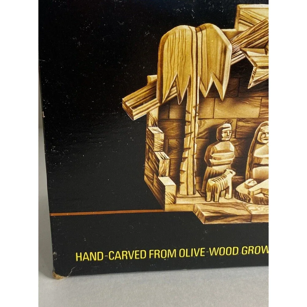 Wood Nativity Set Manger Hand Carved Olive Wood GROWN HILLS OF BETHLEHEM Holiday